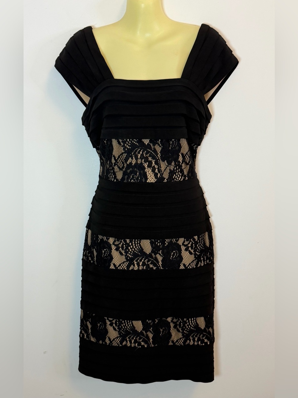 Adrianna Papell Black Lace Paneled Midi Dress